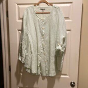 Flax brand Women's Light Green stripe Button-Up Top by Flax. 100% linen